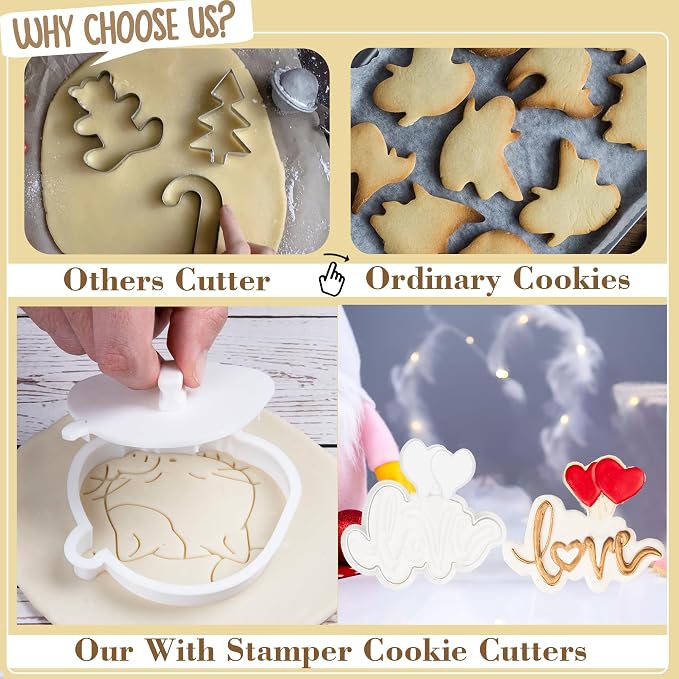 Cookie Cutters Love Set of 7 with Plunger Stamps Detailed Holiday Cake PLA 3.5" Baking Accessories Cutter Molds Gifts to for Party Kitchen Supplies