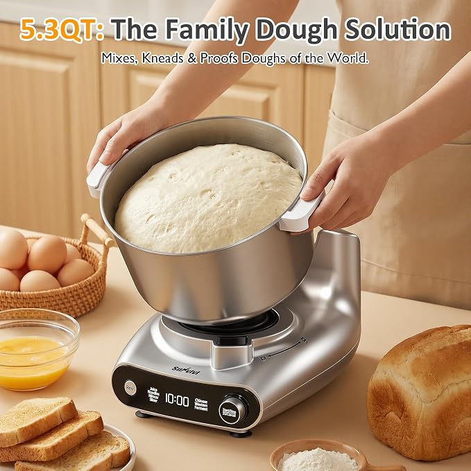 Sunvivi 4-in-1 Multifunctional Stand Mixer, Electric Dough Mixer with 5.3 Quart Stainless Steel Bowl, Electric Stand Mixer for Baking & Home Cooking, with Meat Grinder, Juice Blender & Salad Maker