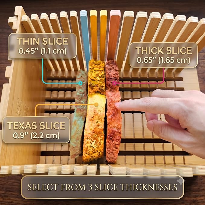 Bamboo Bread Slicer Guide - 7.5" Width Adjustable Sourdough Cutting Board | Premium Bamboo Board with 3 Slicing Thickness | Adjustable Width Slots | Custom Brush & Steel Tray | Knife not included