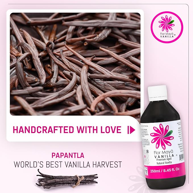 Flor Maya Vanilla Extract – Premium Aged Blend Made with Mexican Vanilla Beans | Gourmet Vanilla Bean Extract for Baking, Cooking & Desserts | Gluten Free, Non-GMO, No Coumarin | 8.45 fl oz