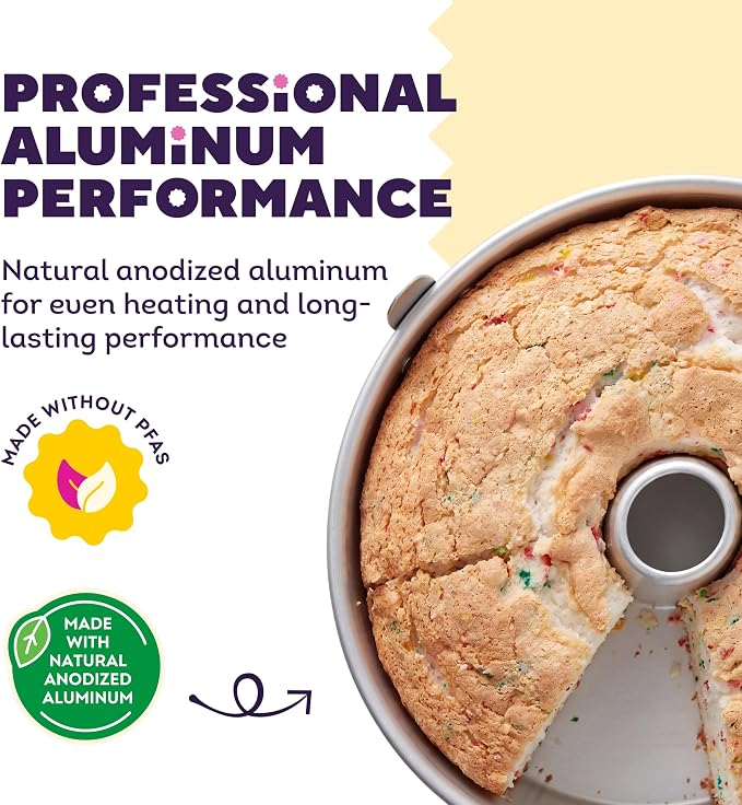 Wilton Aluminum Angel Food Tube Cake Pan - Natural Anodized Aluminum Baking Pan - Made Without PFAS - Will Not Rust - Offers Even Heating - 10 x 4 Inches