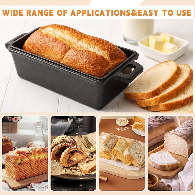 9×5 Inch Cast Iron Loaf Pans with Lids Even Heat Distribution for Baking Bread, 2 Pack Non-Stick Bread Pans for Homemade Sandwich and Sourdough Bread