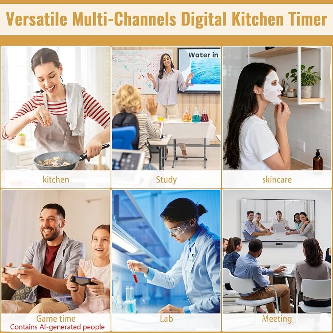 Digital Dual Kitchen Timer, 4 Channels Independent Countdown Timer, Large Display, On/Off, Loud Volume Alarm and Flashing Light with Magnetic Back, Stand, Battery Included (White)