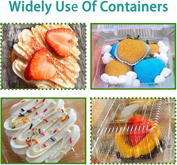 Qyyiguf 50 Pcs Clear Hinged Plastic Containers with Lids,Square To Go Containers,Disposable Clamshell Takeout Tray for Dessert,Cakes,Cookies,Salads,Pasta,Sandwiches, 43asDASA