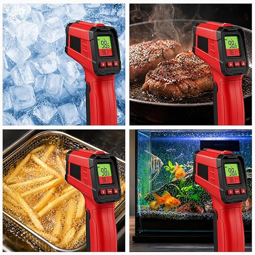 Infrared Thermometer Gun, Digital Laser Temperature Gun -58°F to 1022°F, Adjustable Emissivity, LCD Backlight, MAX/MIN Display, Non-Contact Thermometer for Pizza Oven, BBQ, HVAC, Griddle