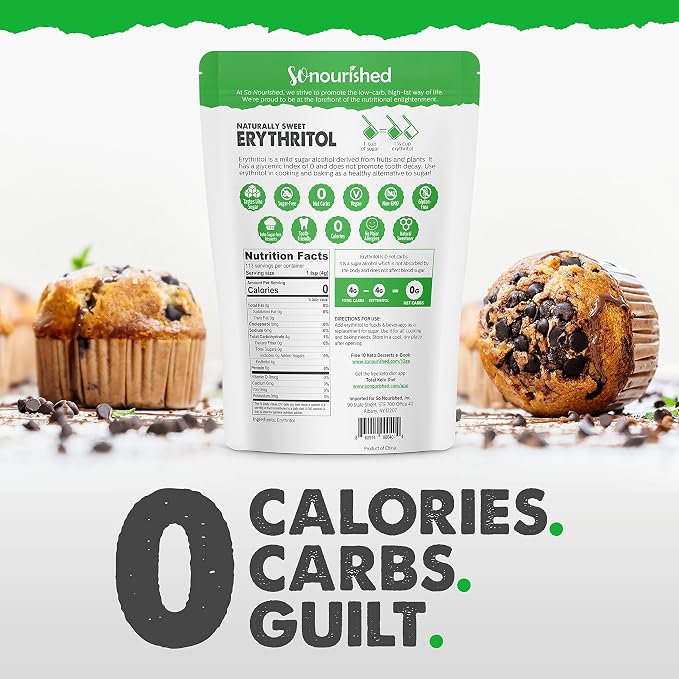 So Nourished Erythritol Sweetener Granular - 1:1 Sugar Substitute, Keto - 0 Calorie, 0 Net Carb, Non-GMO (2.5 lbs / 40 oz)