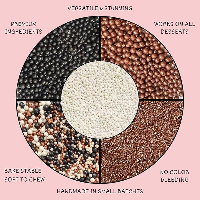 Confect Sprinkle Mix – Elegant Black, Bronze & White Sugar Pearls with Copper Sparkling Sugar – Great Gatsby Disco Ball Cake & Cupcake Decoration – Vegan, Gluten-Free, Nut-Free, Soy-Free, Dairy-Free, Palm Oil-Free -Dye Free- 5 Oz