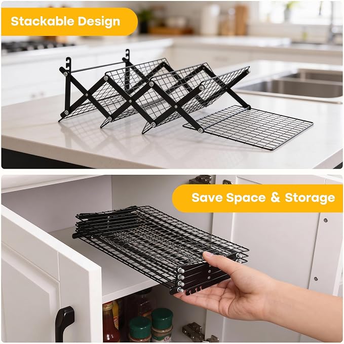 4-Tier Collapsible Stainless Steel Cooling Rack, Stackable Wire Drying Rack | Aguegro Adjustable Multi-Layer Cooling Grid for Cookies, Cakes, Roast Meat, Barbecue,Baking& Food Drying