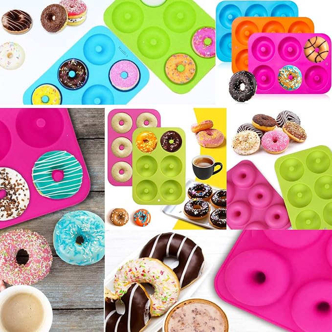 AKOAK 6-Cavity Silicone Cake Mold, DIY Handmade Soap Mold, Non-Stick Donut Mold, for Chocolate Pudding Jelly Muffin Cups, Kitchen Baking Decoration (Doughnuts)