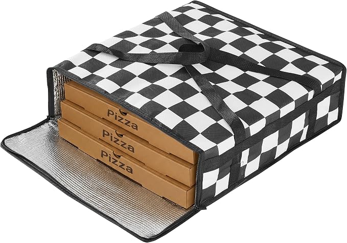 Checkered Pizza Bags for delivery, Black White Checkerboard Insulated Pizza Delivery Bag, Pizza Warmer Bag Pizza Carrier for Food Delivery Bag 20’’x20’’x6’’