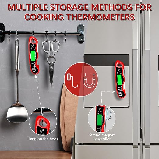 Meat Thermometer Digital，IP67 Waterproof Cooking Thermometer with Backlight, Calibration & Hold Function，Food Thermometer for Cooking,Outdoor Grilling