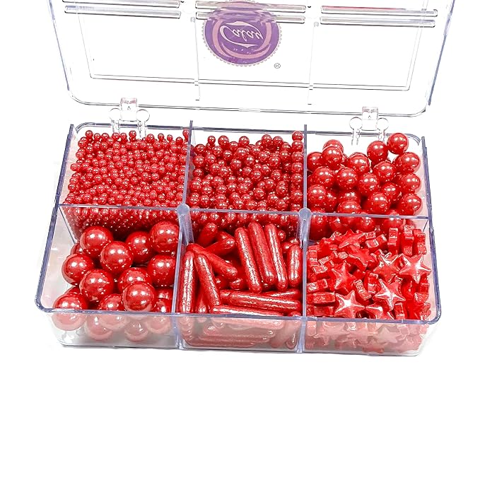 Homipooty Edible Red Pearl Sugar Sprinkles 130g/4.58oz Red Pearl Star Sprinkles For Cake Decorations Wedding，Cookies，Ice Cream, Cupcake Toppers, Halloween Christmas Supplies