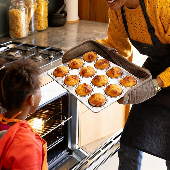 LIANYU 12 Cups Muffin Pan for Baking, 2 Pack Stainless Steel Muffin Cupcake Tin, Regular Size Muffin Cupcake Tray Pan for Oven, Metal Cupcake Mold for Mini Muffin Cake, Non-toxic, Dishwasher Safe