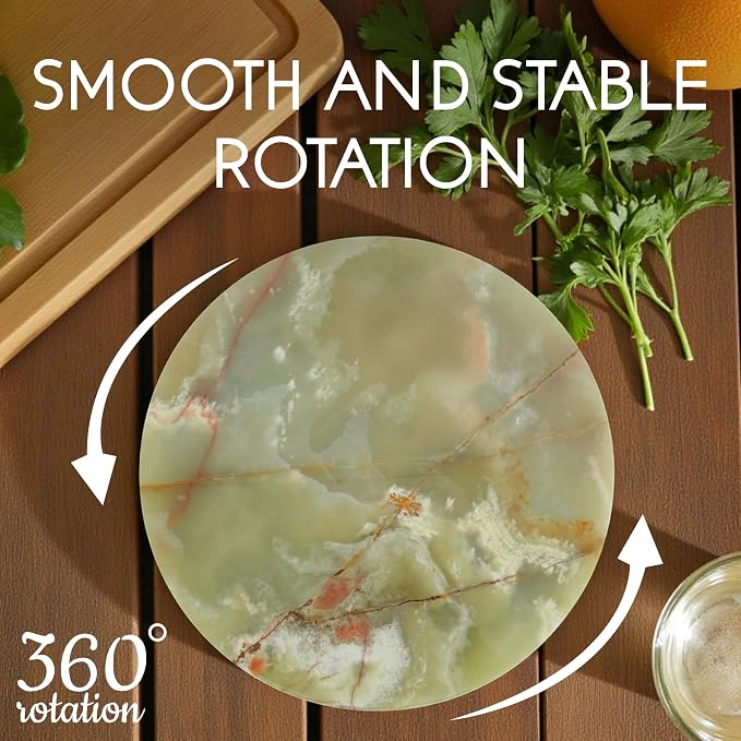 Marble Lazy Susan, Natural Marble Round Tray Turntable Cake Stand, 16" Lazy Susan Cheese Board with Silent Rotating for Serving, Table Display, Cupcake (Green)