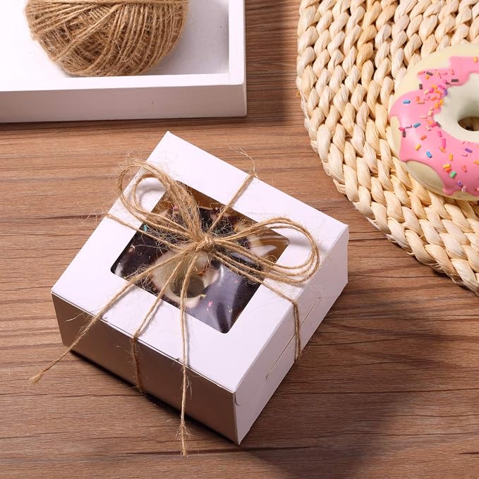 50 Pieces Bakery Box with Window Cookie Boxes Mini Kraft Boxes Gift for Pastries, Candy, Pie, Cupcakes, Soap Packaging for Homemade Soap(White,4 x 4 x 2.5 Inch)