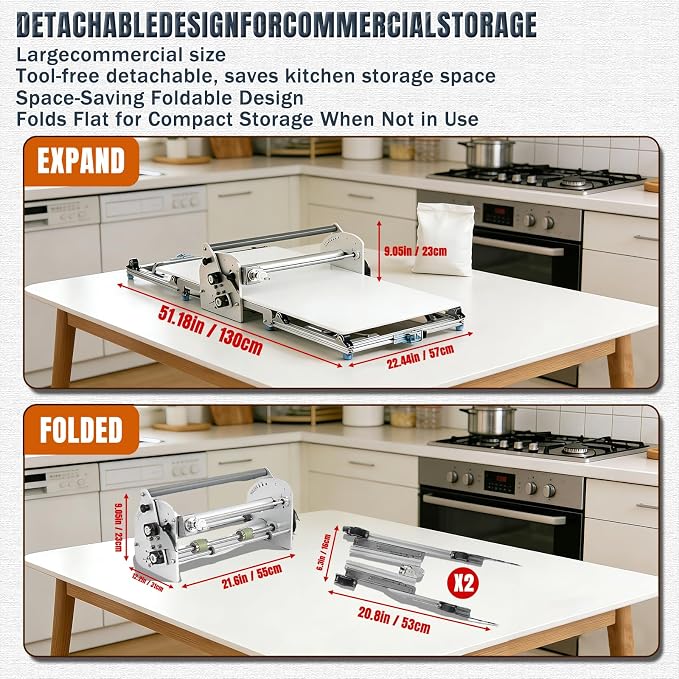 Commercial 110V Electric Dough Sheeter Machine, Reversible Puff Pastry Sheeter And Fondant Roller, Dough Roller, Adjustable Thickness 0-25mm, Folding Dough Sheeter For Bakeries, Pastries,（22.7"）