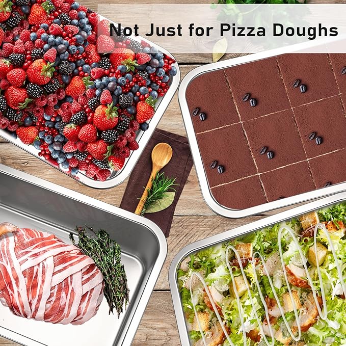 BSTKEY Pizza Dough Proofing Box, Stackable Stainless Steel Food Storage Box Container with Lid, Fits 4-6 Dough Balls, 14.1 x 10.6 Inch Large Capacity Household Pizza Dough Container