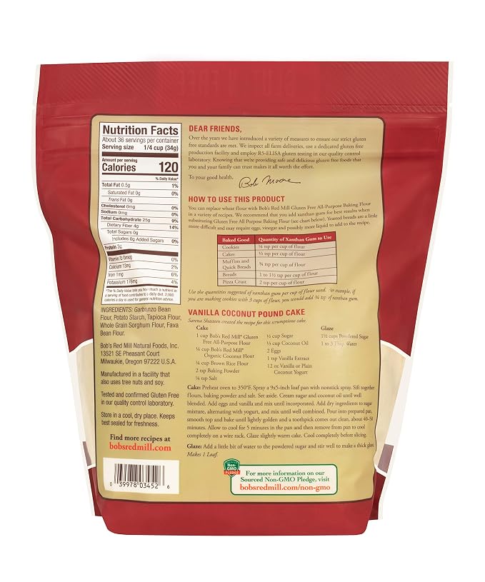 Bob's Red Mill Gluten Free All Purpose Baking Flour, 44oz (Pack of 4) - Vegan, Kosher