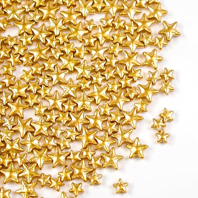 Dazzjoy Edible Gold Star Sprinkles, Star Sugar Sprinkles for Cake Decorating, Food Grade, Cupcake Toppers, Gold Cake Decorations, Patriotic Wedding Birthday Party Supplies
