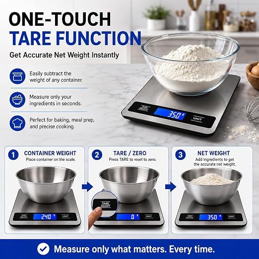 33lb/15kg Digital Food Scale for Kitchen, Measuring Recipes, Meat, Pet Care | 1g High Precision Stainless Steel Scale with Timer, Tare & Unit Conversion (g/oz/ml/lb) for Baking, Coffee, Bread, Meat