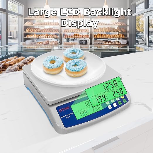 30kg/66lb Commercial Food Scale Large Digital Kitchen Scale for Baking Cooking Bread Meat Weight Price Computing Scale with LCD Display Counting Scales for Coins Adapter Included