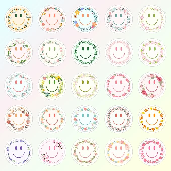 50PCS Smile Flower Stickers | Cute Water Bottle Stickers for Kids, for Teaching Rewards, Notebooks, Stationery, Luggage, Cartoon PVC Smile Face Stickers