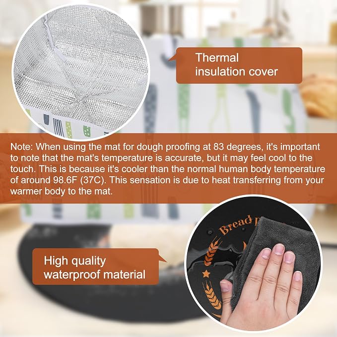 Dough Rising Warming Mat, 59 ℉-140 ℉ Adjustable Bread Rising Warmer, Bread Proofing Heating Pad for Sourdough Riser, Dough Rising, Bread Warming, Bread Proofer Warming Mat with Temperature Controller