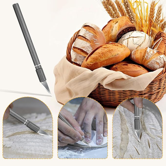 Upgraded Bread Lame with 10 Blades - Professional sourdough Scoring Tool for bread scoring tool Safety Cover & Ergonomic Handle - Premium Bread Scoring Knife for Artisan Bread Making (1, Gray)