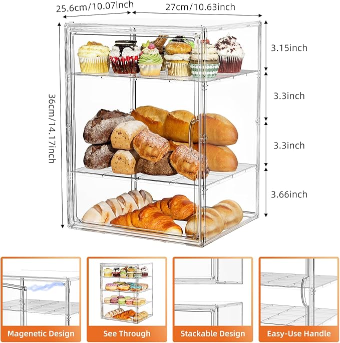 4 Tier Cupcake Stand Acrylic Cardboard Cupcake Tower Holder, Dessert Pastry Cookie Display Stand Case with Lid for Birthday Wedding Party Decoration, Large Adjustable Bread Box, XXL