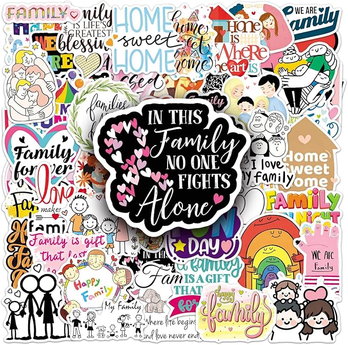 50Pcs Family Themed Stickers, Inspirational Home Sweet Home Vinyl Decals for Water Bottles, Laptops, Journals, Scrapbooks & Gifts (Family)