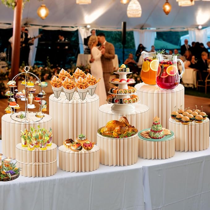 10 Pack Buffet Risers Foldable High Load-Bearing Food Display Risers for Buffet Table, Cylinder Cake & Dessert Stands for Weddings Party Catering Home Cupcake Stand Display with Clear Acrylic Tops