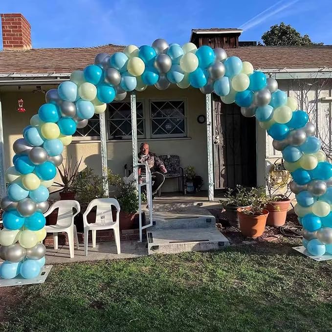 Teal Balloon Garland Kit, 100 Pcs Metallic Silver and Teal Blue Balloon Garland Kit, Turquoise Teal Blue Metallic Silver Balloons Different Sizes for Baby Shower Birthday Wedding Party Decorations