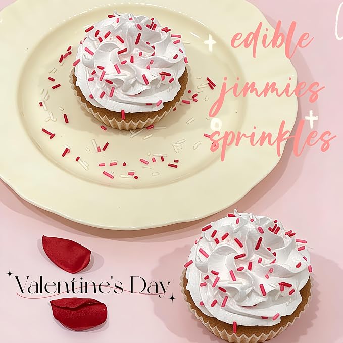 Red Pink and White Sprinkles, 100g Valentines Jimmies Sprinkles for Cupcake Toppers Cake Decorating Cookies Baking Dessert for Valentines Girls Pink Party Food Decorations