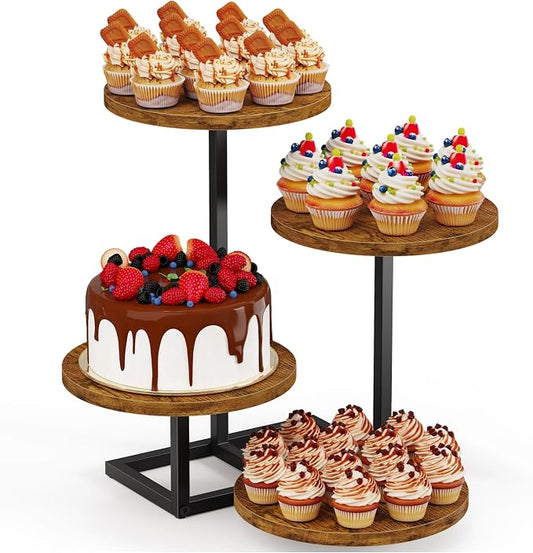 Emfogo 4 Tier Cupcake Stand for 50 Cupcakes, Wooden Round Cupcake Tower Stand, Dessert Display for Wedding Birthday Party Afternoon Tea Rustic Tiered Tray for Cake Cookies Food (1-Pack)
