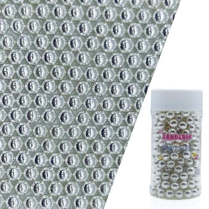Edible Silver Pearl Sugar Sprinkles Candy 7mm Mini Pearls Cake Decorations Cupcake Toppers Cookie Decorating Perfect for Wedding Party Valentine Halloween Christmas Supplies 3OZ