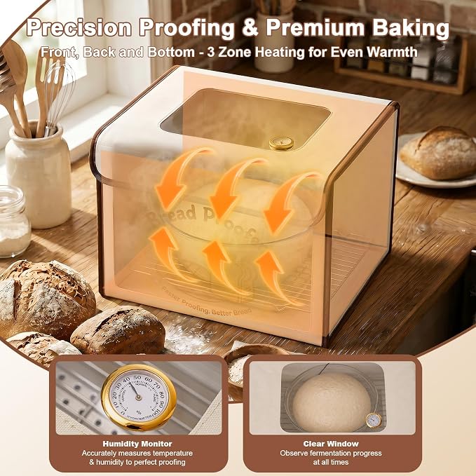 Folding Dough Proofer Box with Humidification Function, Sourdough Proofer Box Temp Control 48H Timer & Humidity Monitor, Water Tray & Steam Diffuse Plate 4 Preset Modes Dough Proofer for Sourdough