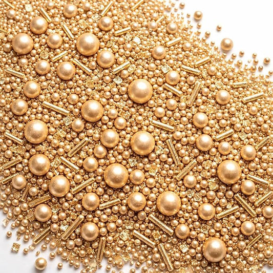 ConfectChampagne Gold Sprinkles – Premium Metallic Pearl Cake & Cupcake Sprinkles (4.2 oz / 120g) – Bake Stable, Soft Chew, No Synthetic Dyes – Edible Decorating Sprinkles for Weddings & Baking