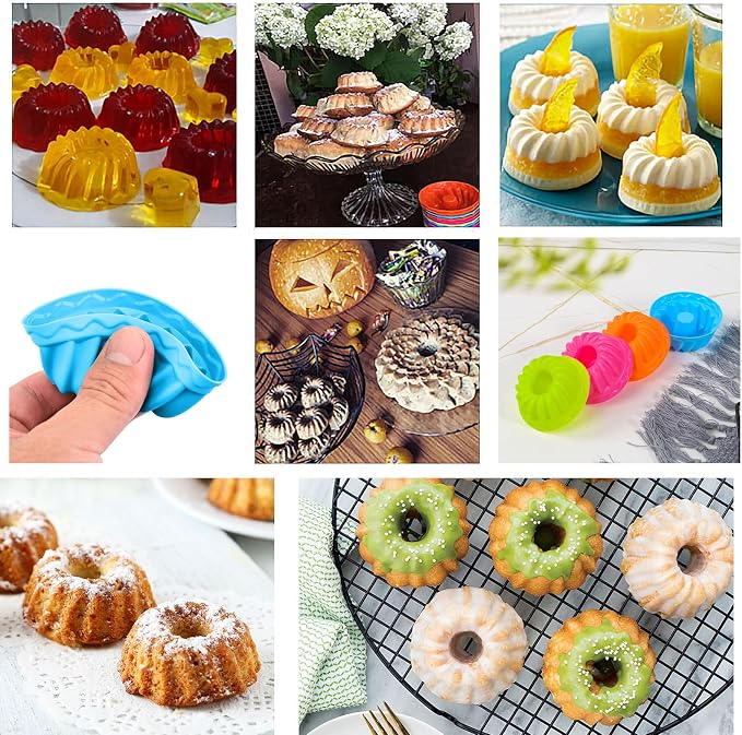 24er Pack Silicone Donut Pans for Baking, Mini b undt Pan Silicone Donut Molds, Nonstick Doughnut Muffin Pumpkin Cup Cupcake Molds Pan, Mini Fluted Tube Silicone Baking Molds