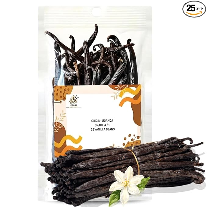 25 Organic Vanilla Beans Grade A 5-6 Inch Whole Pods for Homemade Extract, Baking & Brewing | Moist & Plump | Non-GMO, Gluten-Free