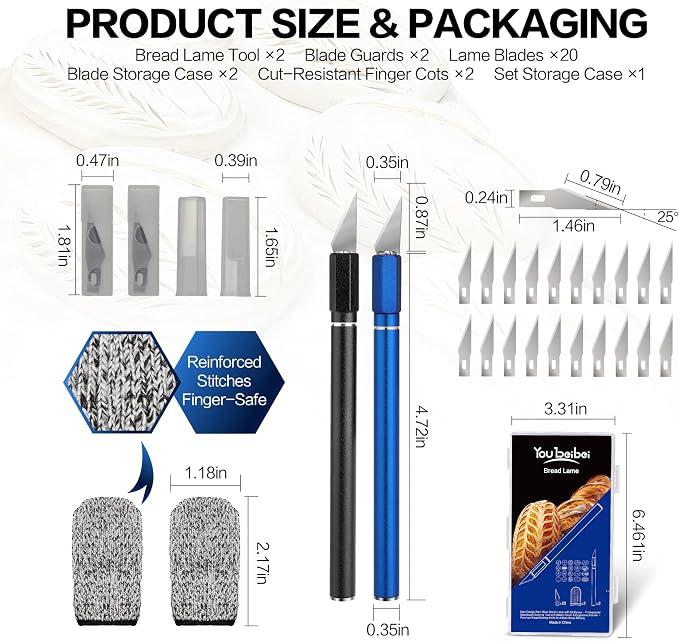 Upgraded Bread Lame 2-Pack, Professional Sourdough Scoring Tool with 20 Stainless Blades, Non-Slip Ergonomic Grip & Storage Case, Bread Scoring Tool for Home Bakers & Artisan Bread Making