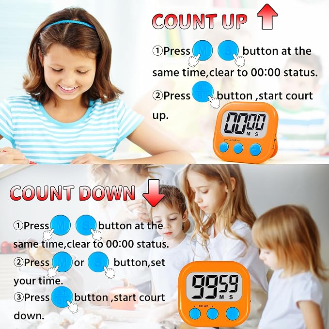 Timer for Kids Teachers Supplies Digital Kitchen Timers for Cooking Large Magnetic Classroom Timer 4Pack-Orange Green