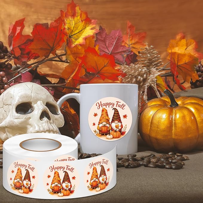 Louise Maelys 500 Pcs Happy Fall Stickers 1.5Inch Autumn Sticker Roll | Gift Wrapping, Thanksgiving Decor, Envelope Seals, Cards, DIY Crafts，Waterproof,Easy to Peel and Stick