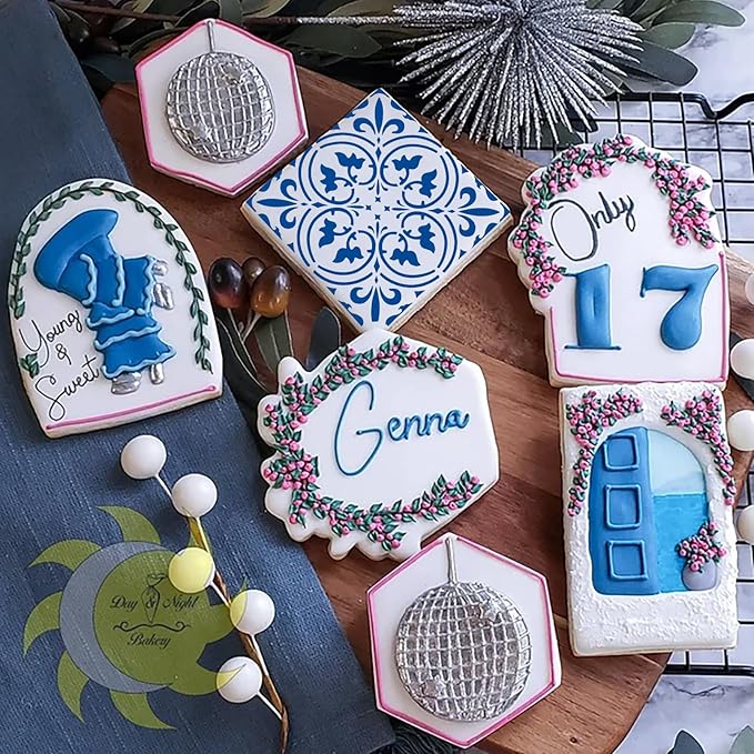 9PCS Scroll Tile Cookies Stencils for Baking, Royal Icing, Sugar Cookie, Cards Decorating Tools
