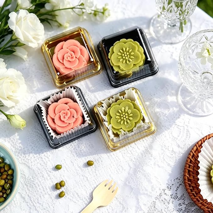 EchoDone Plastic Mini Cupcake Boxes Muffin Mooncake Single Container | Square Black Clear Mini Cupcake Box 50 Set for Wedding Birthday Party Use