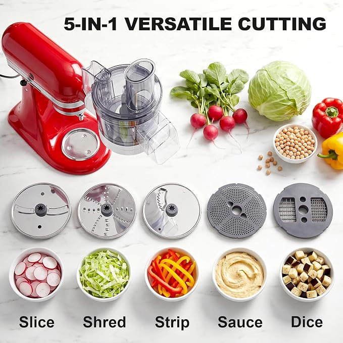 COFUN 5-in-1 Food Processor for KitchenAid | Multifunctional Chopper Attachment, Dicing/Slicing/Shredding/Strip Cutting/Sauce Discs, Storage Case