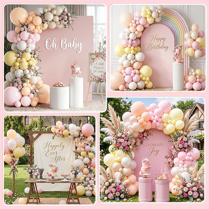SNLN Pink Pastel Balloon Arch Kit, 140Pcs Pink Yellow Ivory Balloons for Baby Shower Gender Reveal Birthday Wedding Bridal Shower Party Decorations