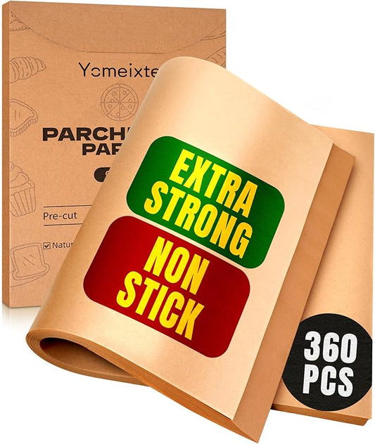 360 Parchment Paper Sheets 12x16 Inch | Natural Brown Precut Unbleached Baking Paper for Oven, Air Fryer, Grilling & Steaming | Non-Stick, Greaseproof Half Sheet Pan Liners | Bulk Pack