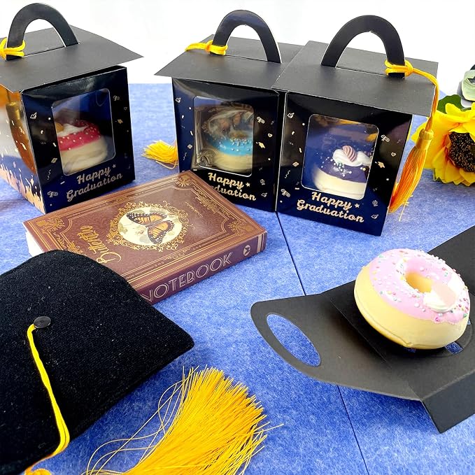 Graduation Cupcake Boxes Individual Cupcake Container Grad Cupcake Gift Boxes with Window for 2026 College Grad Party Bakery Wrapping (Black-30pc)