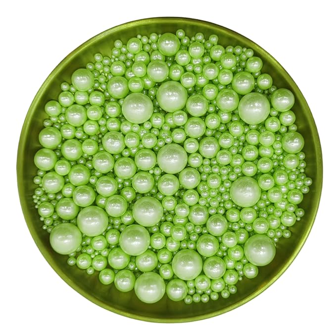 Edible Light Green Sugar Pearls Sprinkles Candy Mix Size Pearls Cake Decorations Cupcake Toppers Decorating Perfect for Wedding Party Valentine Christmas Supplies 4.58OZ