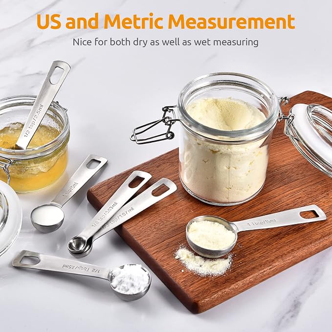 Measuring Spoons: U-Taste 18/8 Stainless Steel Measuring Spoons Set of 6 Piece: 1/8 tsp, 1/4 tsp, 1/2 tsp, 1 tsp, 1/2 tbsp & 1 tbsp Dry and Liquid Ingredients
